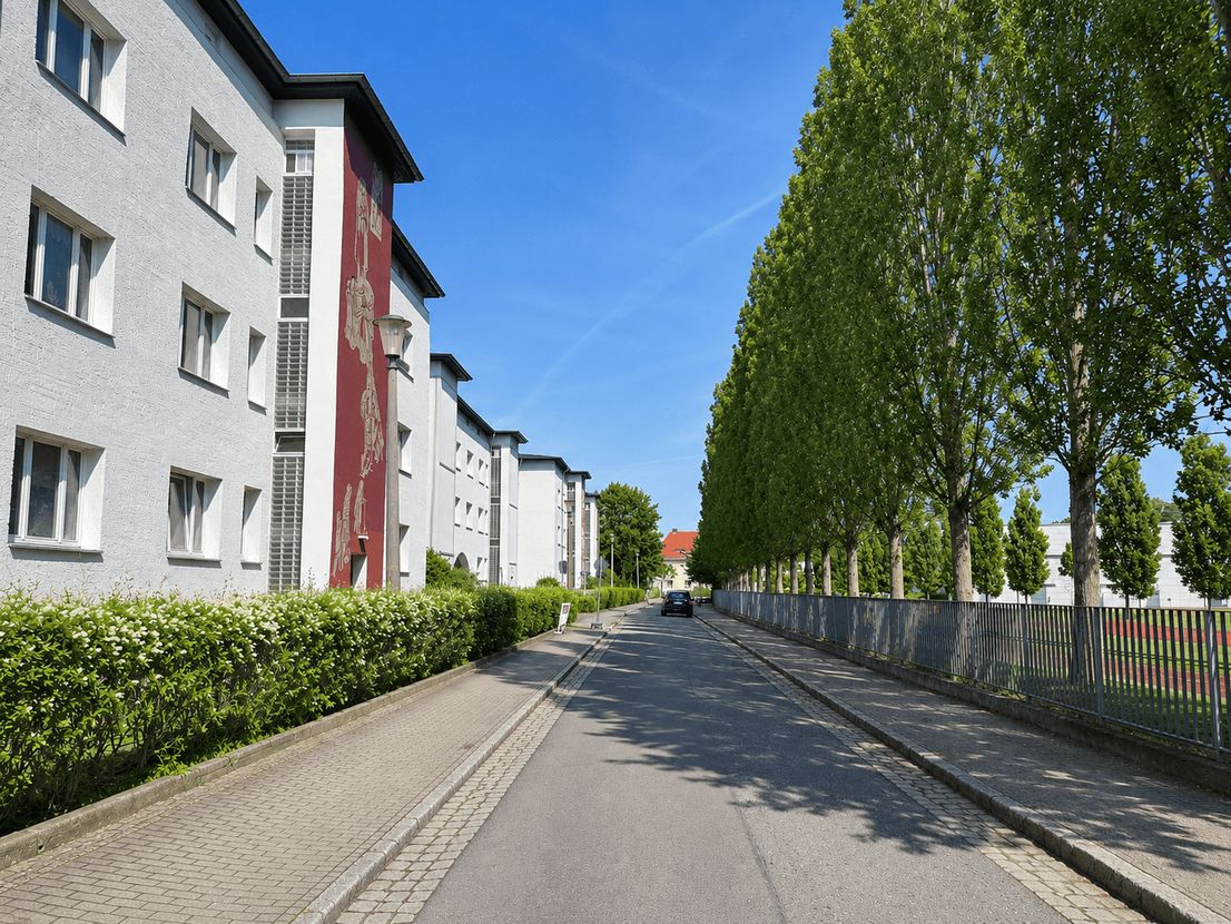 Ruhige, baumbestandene Straße vor dem Haus – möbliertes Wohnen in Dresden-Reick